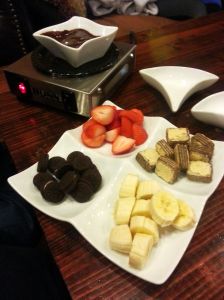 Our yummy dessert - chocolate fondue!